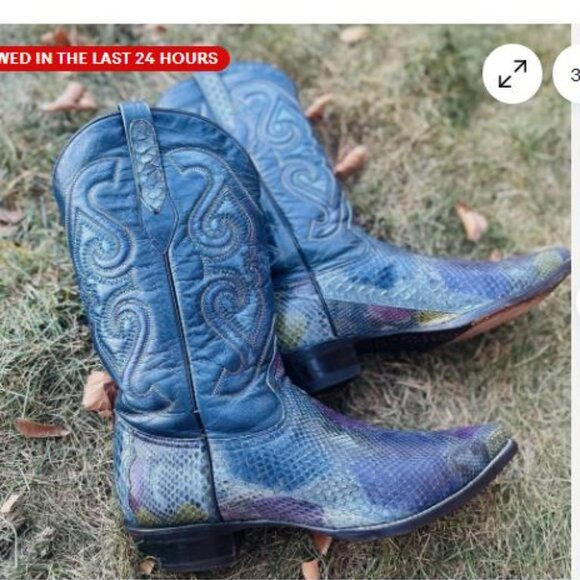 Men's Corral Exotic Python Cowboy Boots Snip Toe Blue Multi Color Sz 10 EE - Picture 7 of 11
